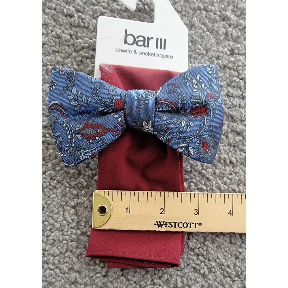 Bar III Floral Bow Tie And Solid Pocket Square Men's One Size Red/Blue - Picture 7 of 15